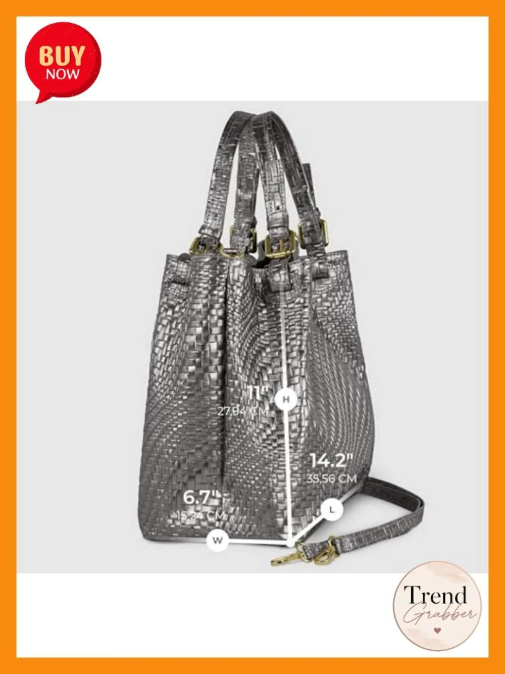 Italian Genuine Suede Top-Handle Bag with Metallic Grid Texture & Removable